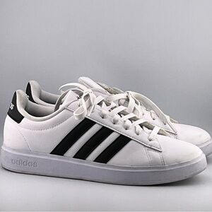 Adidas Grand Court 2022 Classic White Leather Sneakers Black Stripes Mens 8